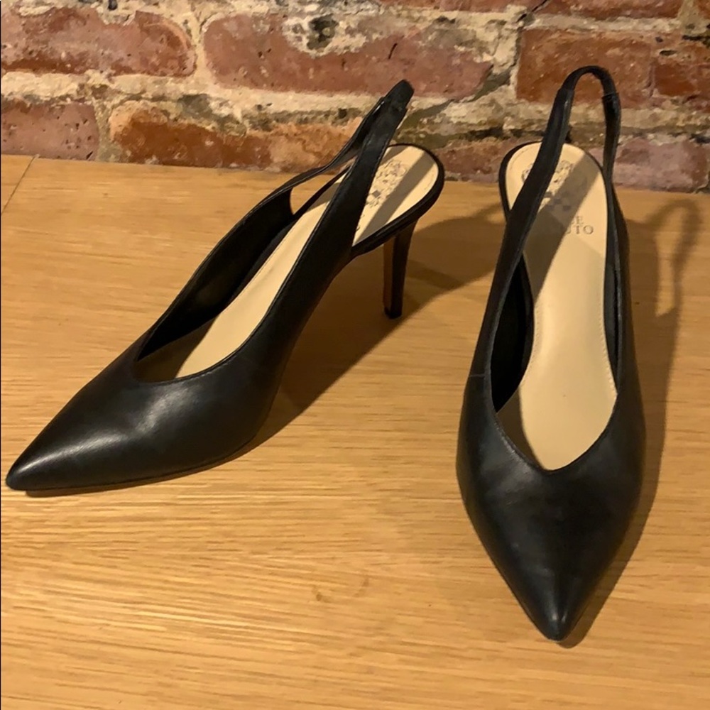 Vince Camuto Black Leather Slingback Heels